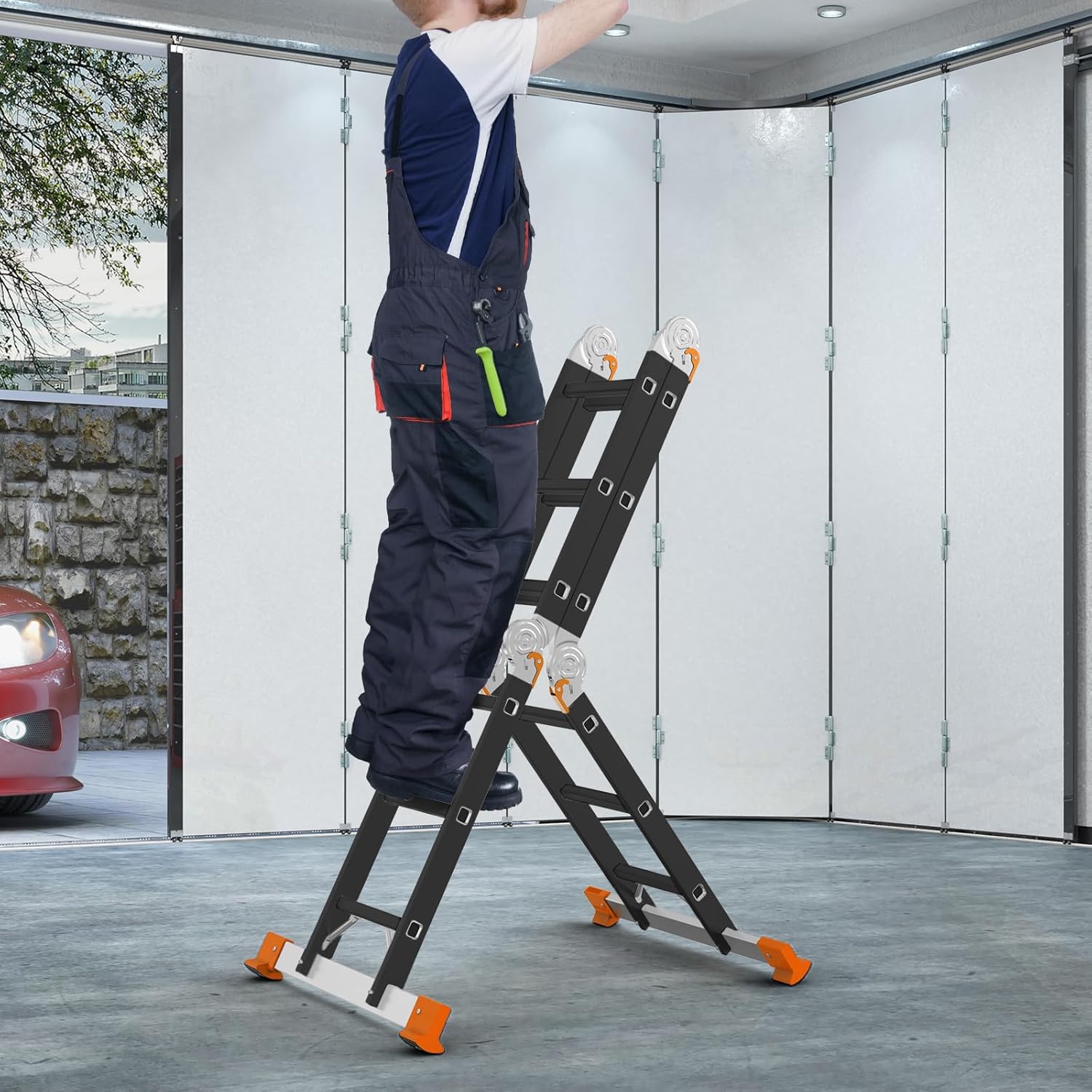 Detalle de AMHANCIBLE Mehrzweckleiter EBAL01RN – 12 Stufen, 6 Positionen, TÜV/GS zertifiziert