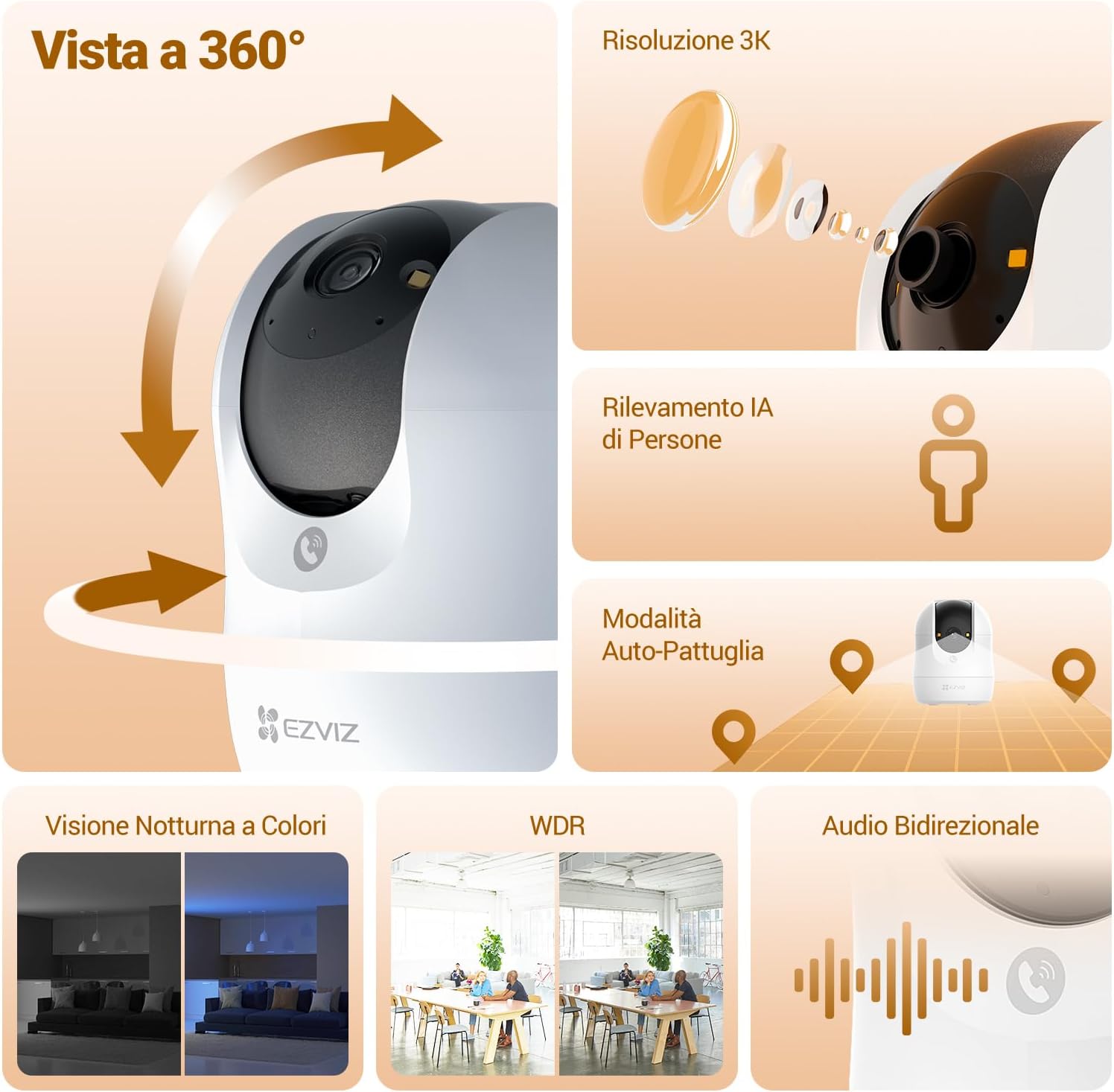 Thumbnail 1 de EZVIZ C6N G1 3K Telecamera Wi‑Fi interna con Pan/Tilt/Zoom, rilevamento persone e visione notturna a colori