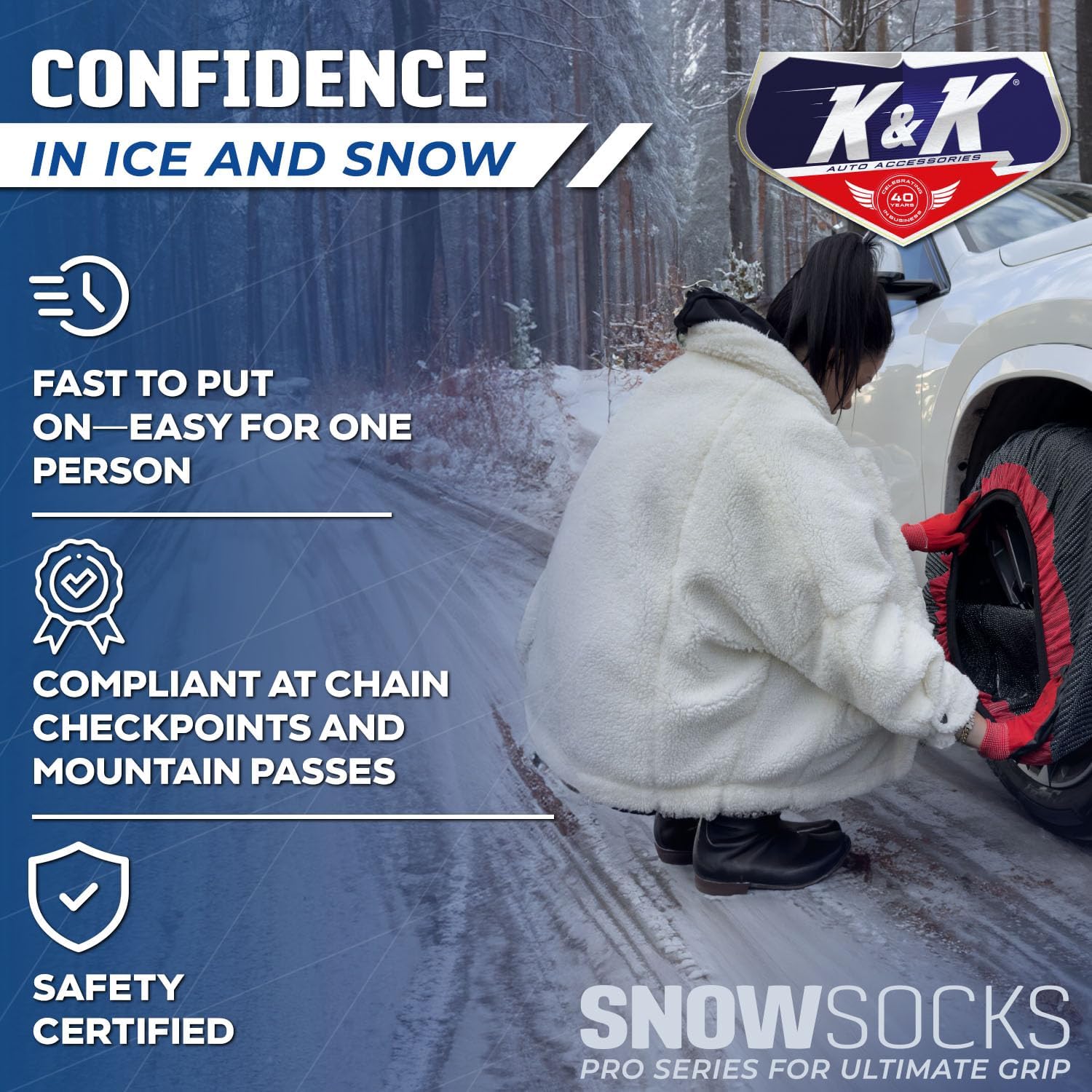 Thumbnail 4 de K&K Auto Pro Series Snow Socks 2pcs for Sedan