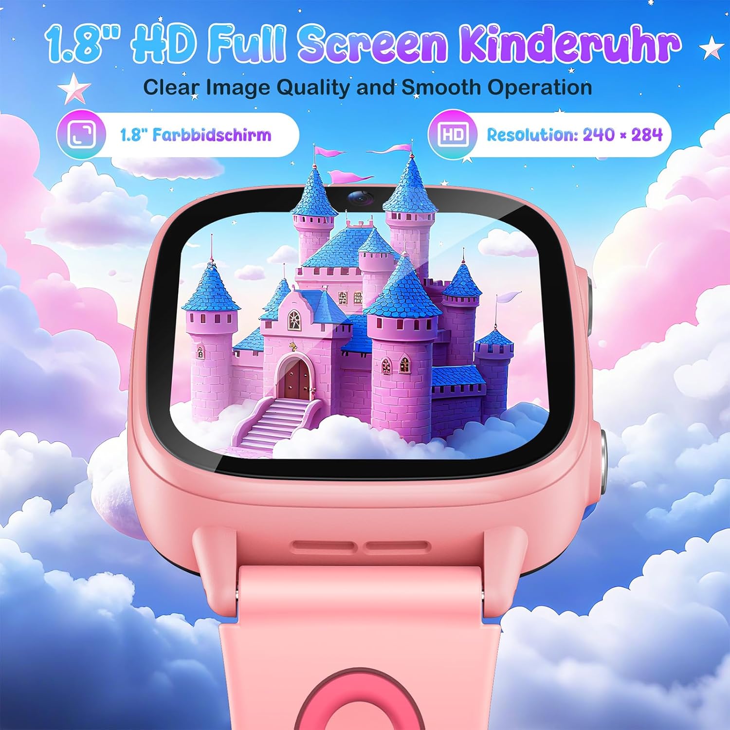 Detalle 2 de Montre Connectée Enfant Cadeaux Smartwatch 1.8" – Caméra HD, IP68, 26 jeux et 512 Mo de mémoire