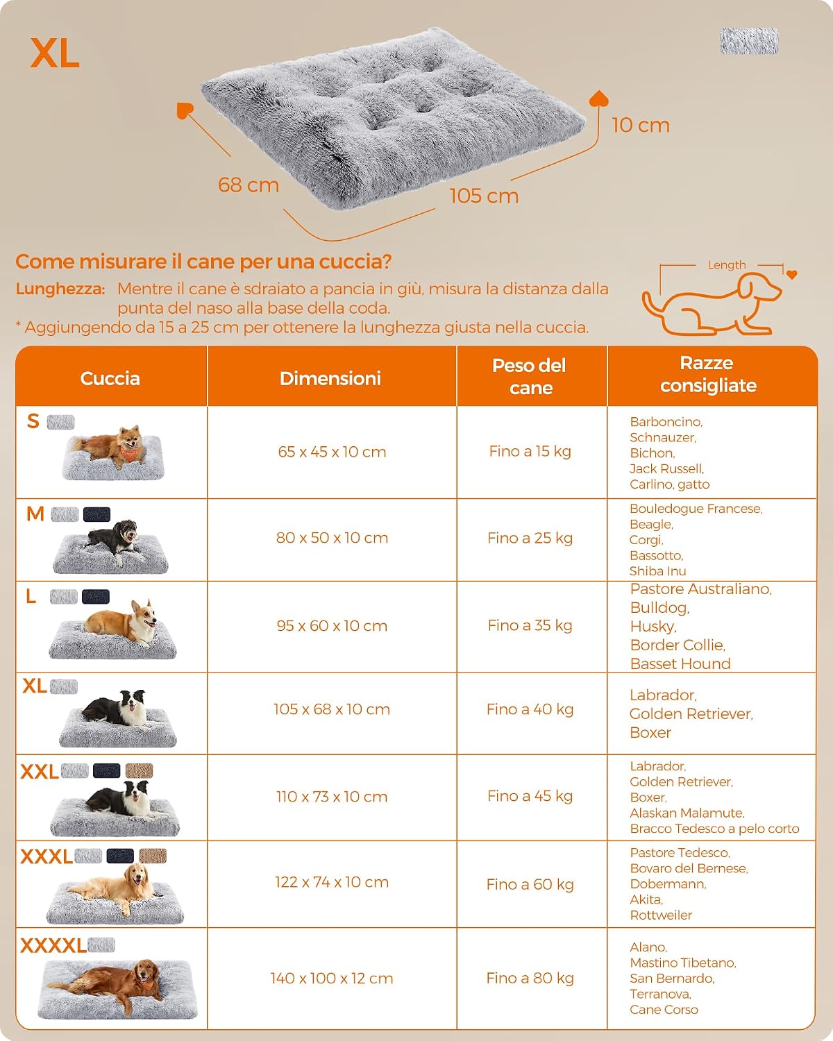Detalle de Feandrea Cuccia per cani con imbottitura soffice PGW206GA01, tappetino multiuso grigio ombré 105 x 68 cm