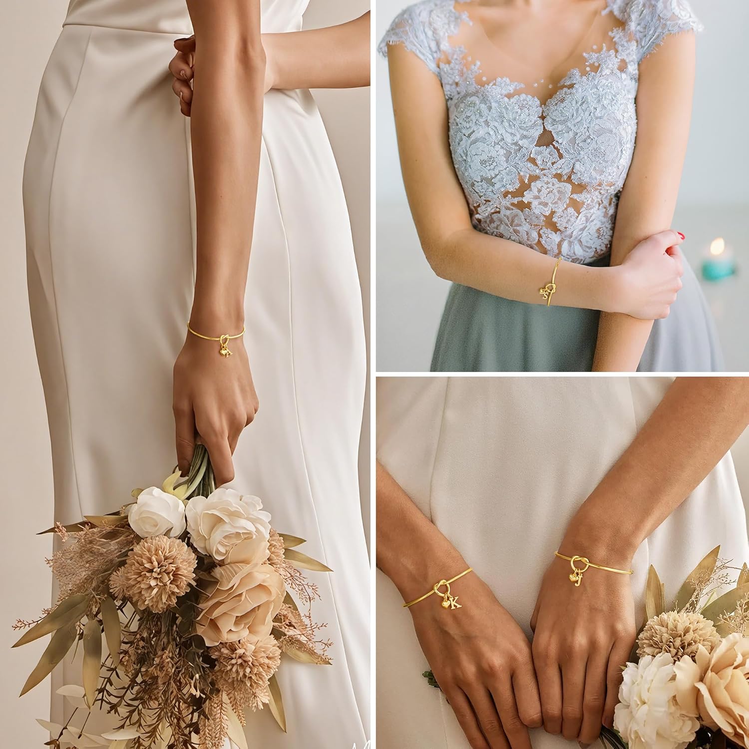 Thumbnail 5 de TINGN Bracelets avec initiale en or pour femme – nœud d'amour personnalisé en plaqué or 14 ct