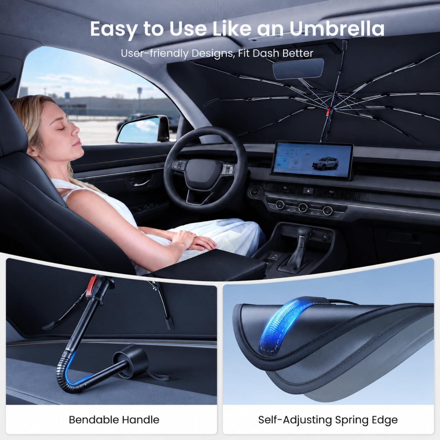 Detalle 2 de REEVAA 2026 Upgraded Windshield Sun Shade Umbrella for SUV & Pickup Truck