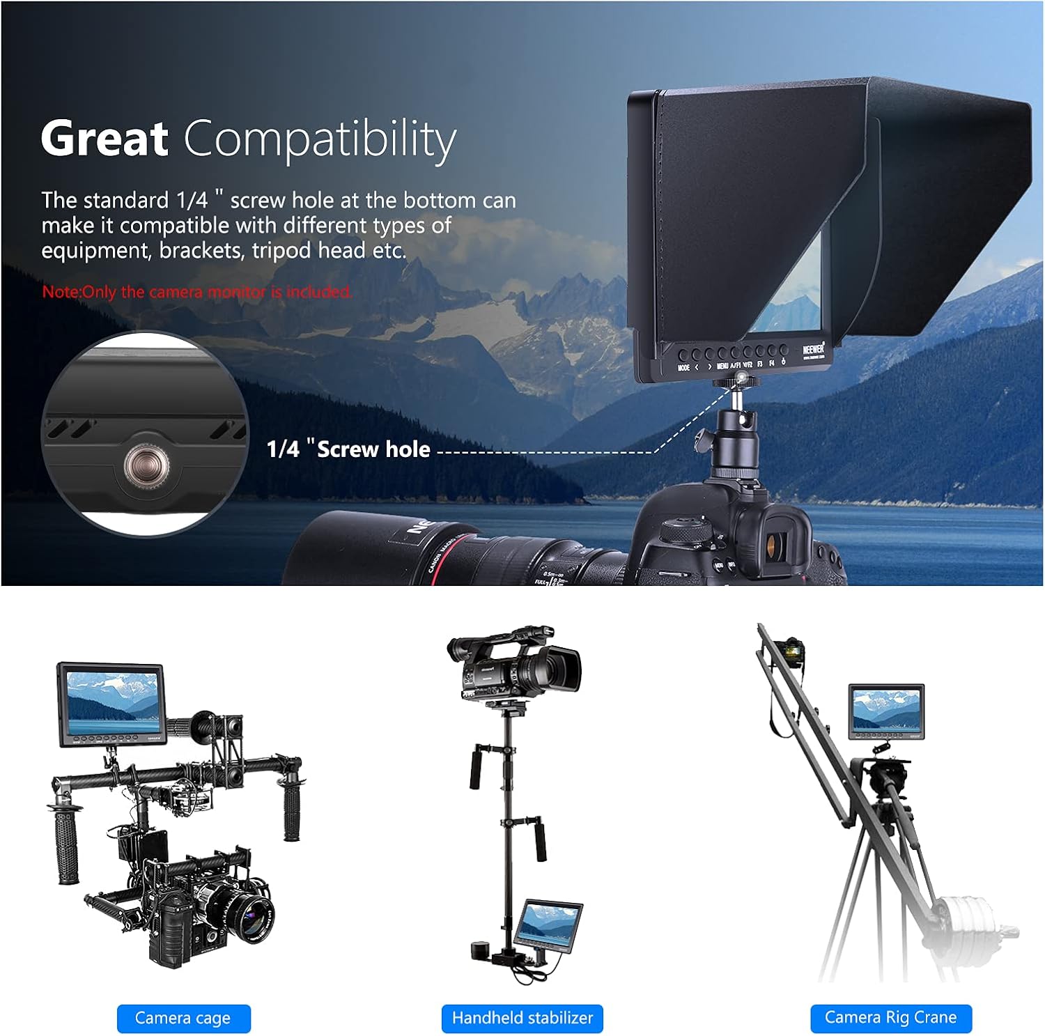 Detalle de NEEWER F100 7-inch IPS Camera Field Monitor (HD Video Assist) with 2600mAh battery