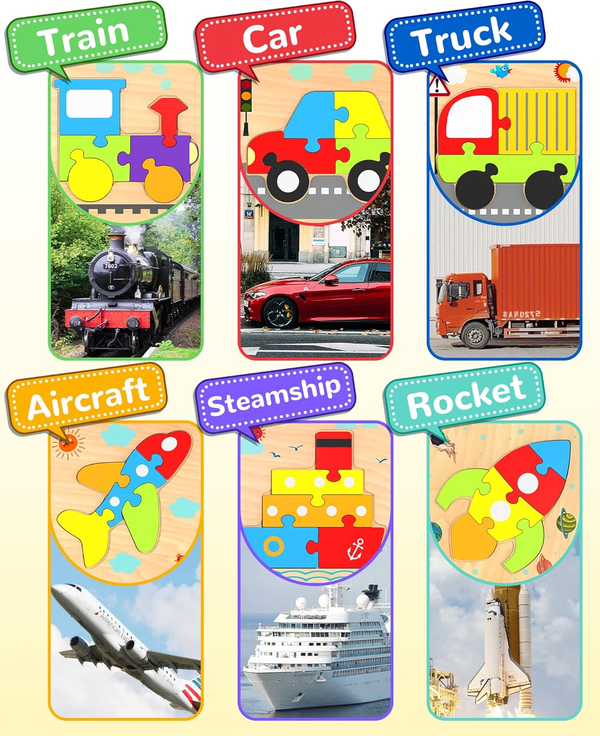 Thumbnail 3 de Yetonamr Wooden Vehicle Puzzle Set 6 pieces