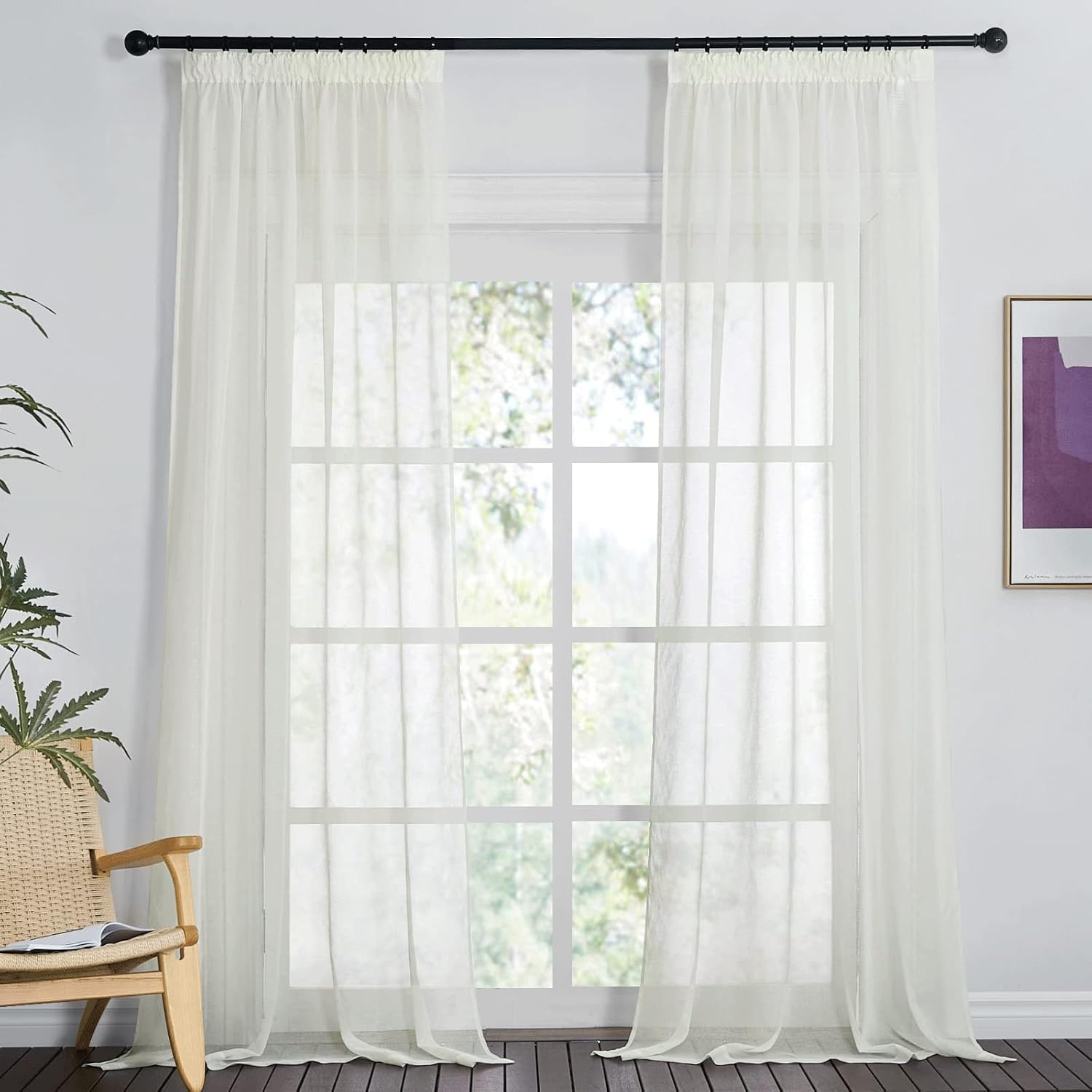 Detalle de PONY DANCE Vorhänge Wohnzimmer – Kräuselband, Leinenoptik, 2er-Set, 245 × 140 cm