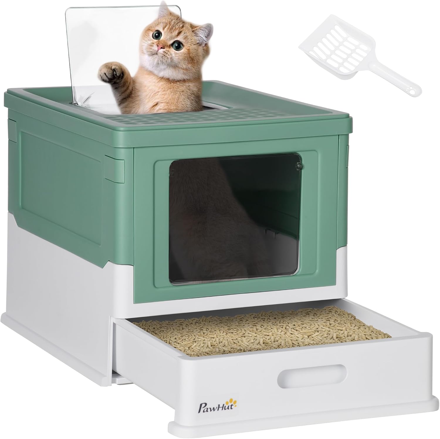 Detalle de PawHut Cat Litter Tray 47.5 cm front-entry litter box 🐱