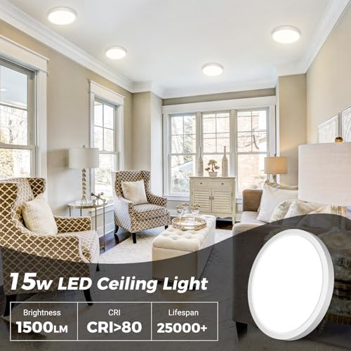 Thumbnail 6 de slochi Plafonnier LED 15W 1500LM – 3 températures de couleur (3000K/4000K/6500K) – IP44 Étanché pour Salle de Bain, Cuisine, Couloir