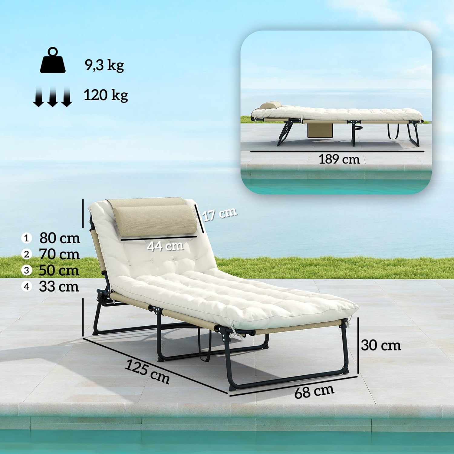 Detalle de Outsunny Transat Bain de Soleil Pliable