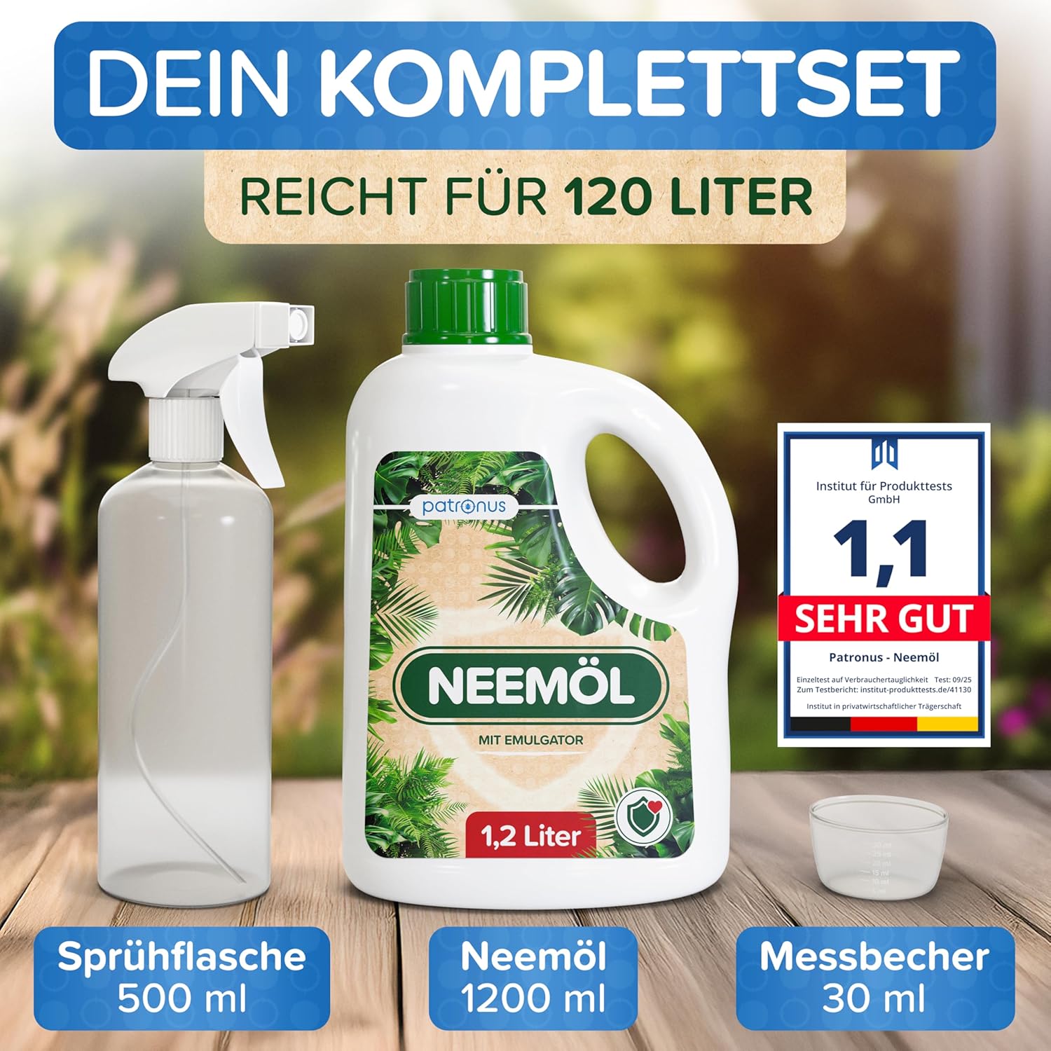 Thumbnail 2 de Natürliches Neemöl mit Emulgator (1200 ml) inkl. Sprühflasche & Messbecher – ergibt 120 L sprühfertiges Niemöl