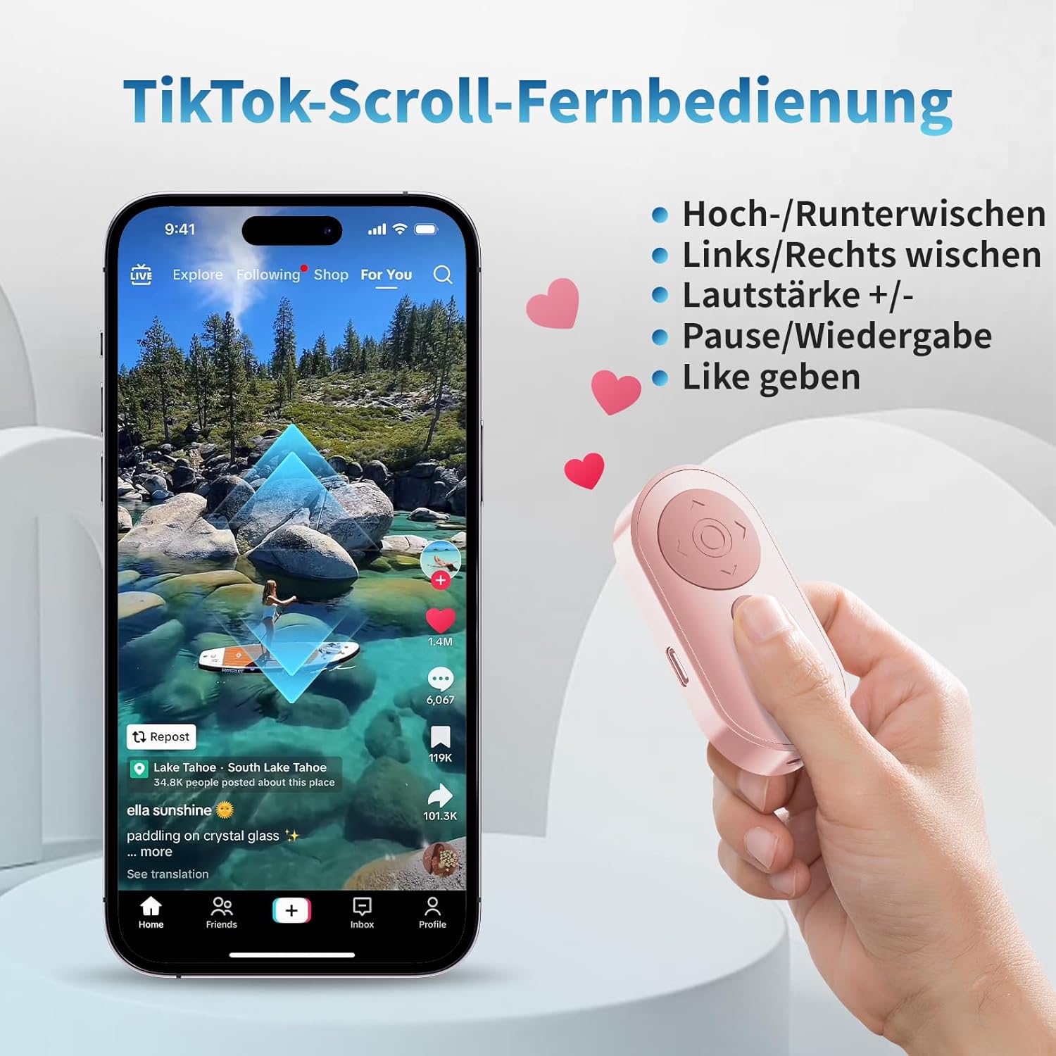 Thumbnail 3 de VYVIYON kabelloser Kamera-Fernauslöser mit Bluetooth, Zoom/Schalter & Seitenwender für iOS/Android