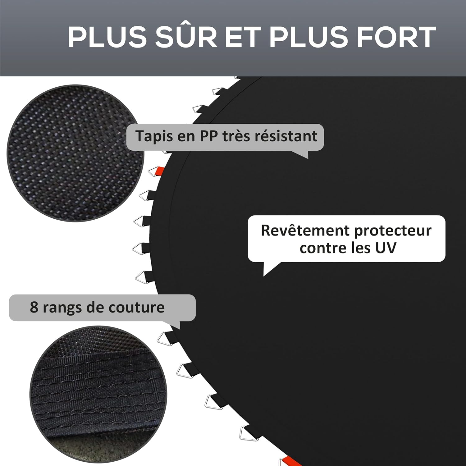Thumbnail 3 de SPORTNOW tapis de rechange pour trampoline rond (Ø 202 cm) avec outil d’installation à ressort et crochets en V