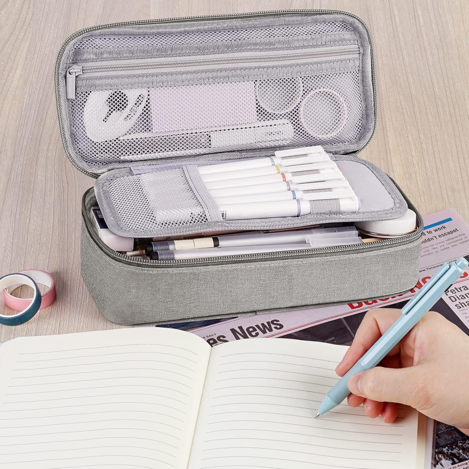 Detalle de WEMATE Large Pencil Case: High‑Capacity Canvas Pouch for Daily Use