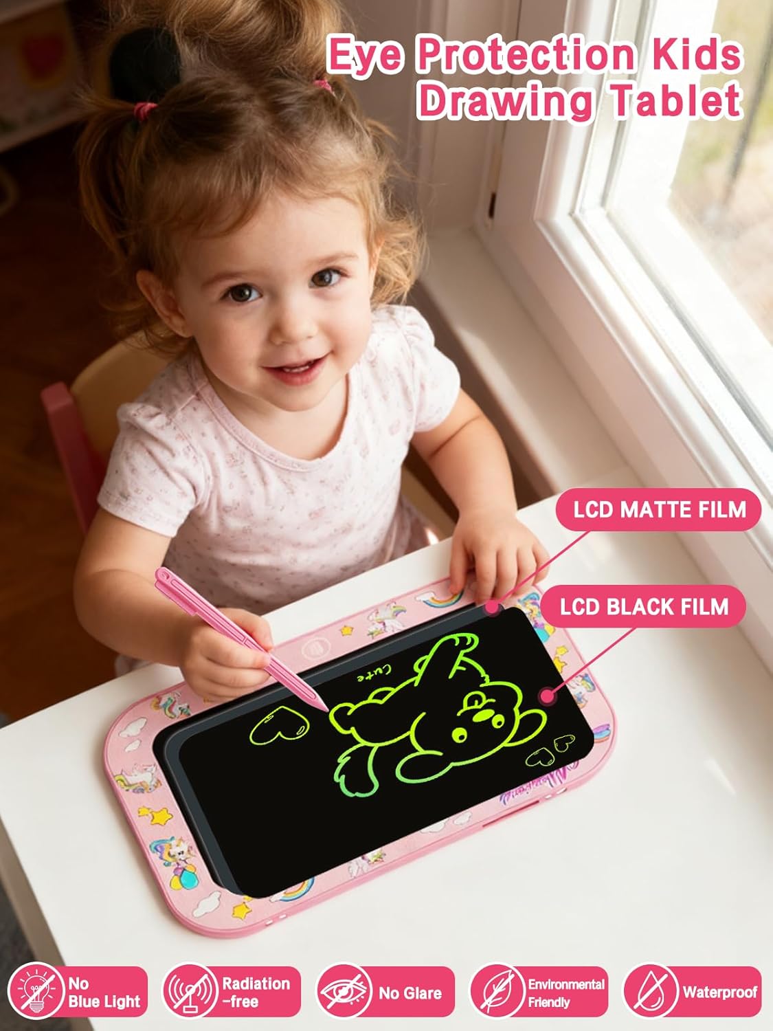 Detalle de UZAHSK 2 Pack 10 Inch Colorful LCD Writing Board for Kids (Purple & Pink) – Reusable Doodle Boards