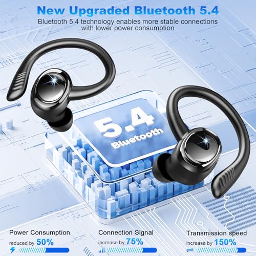 Detalle de Auriculares Inalámbricos Bluetooth Deportivos Hupoaf: 60 h de autonomía, ANC opcional y Bluetooth 5.4 para entrenos