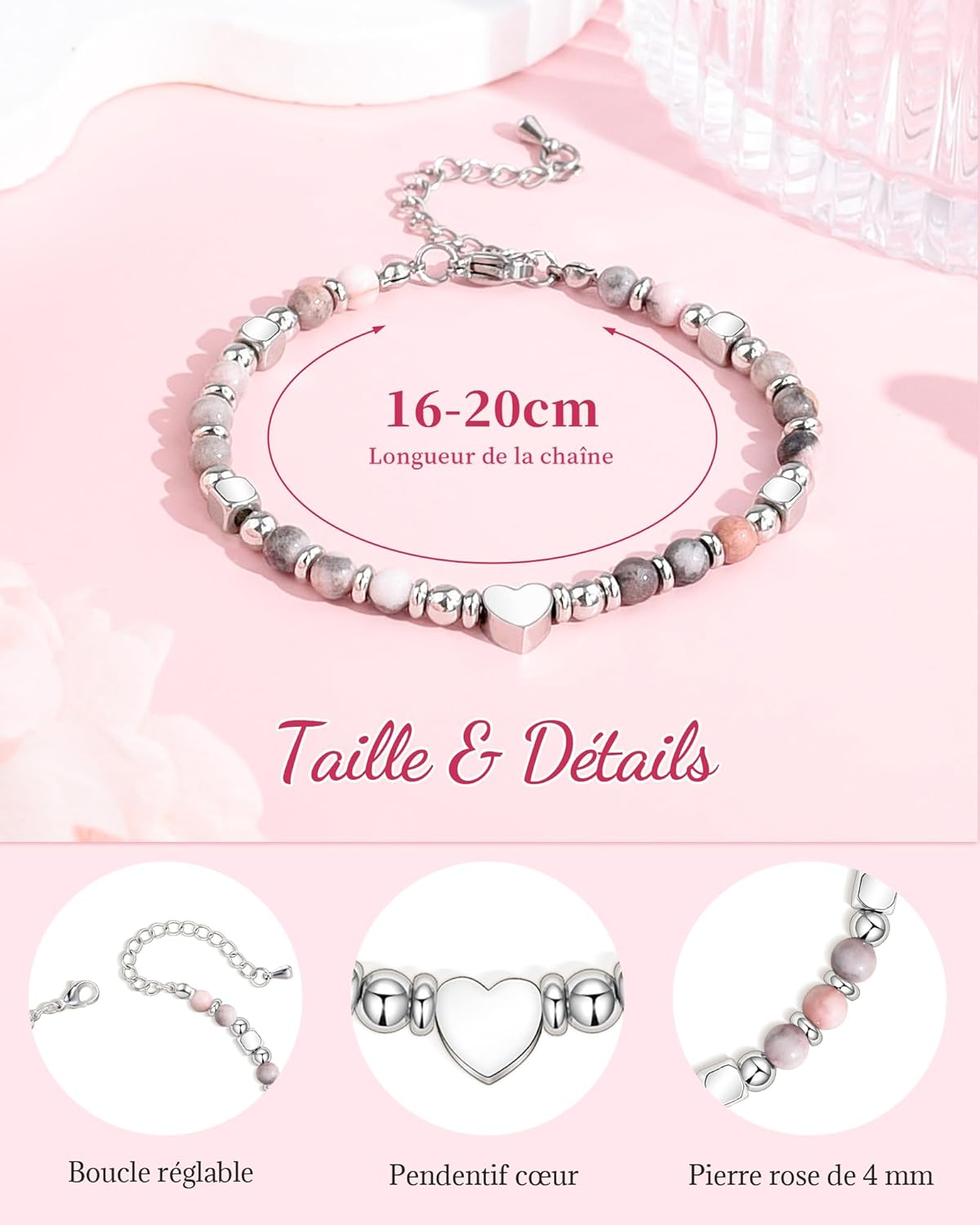 Thumbnail 4 de Seyaa Bracelet Pierre Naturelle avec Cœur Croix Trèfle à 4 Feuilles – Bracelet Ajustable pour Fille et Femme