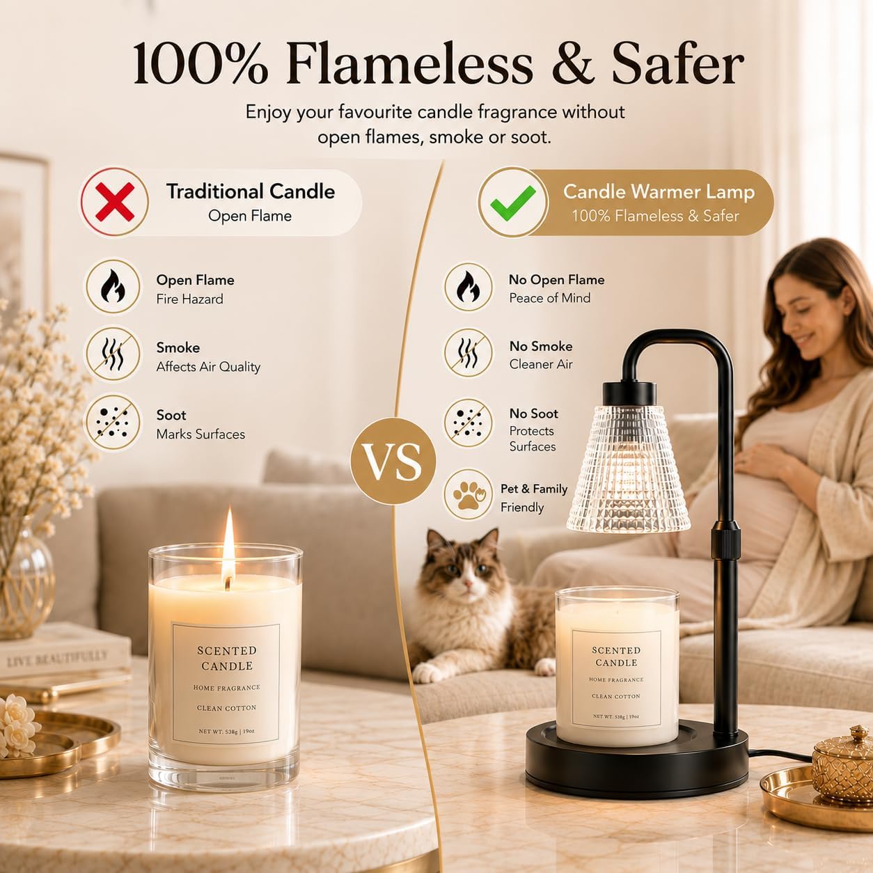 Thumbnail 1 de Candle Warmer Lamp with Timer and Dimmer – Height Adjustable, Flameless Wax Melt Burner for Large Jar Candles