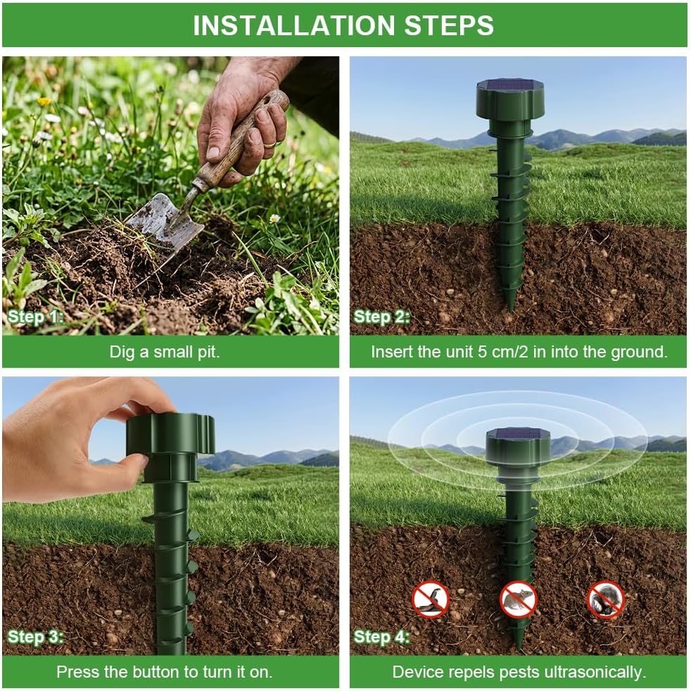 Thumbnail 6 de AUAUY 5813324 mollenverjager, 4 stuks op zonne-energie, IP65