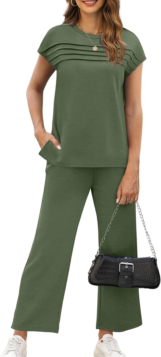 Thumbnail 1 de WIHOLL Two-Piece Women’s Cap Sleeve Lounge Set with Wide-Leg Pants