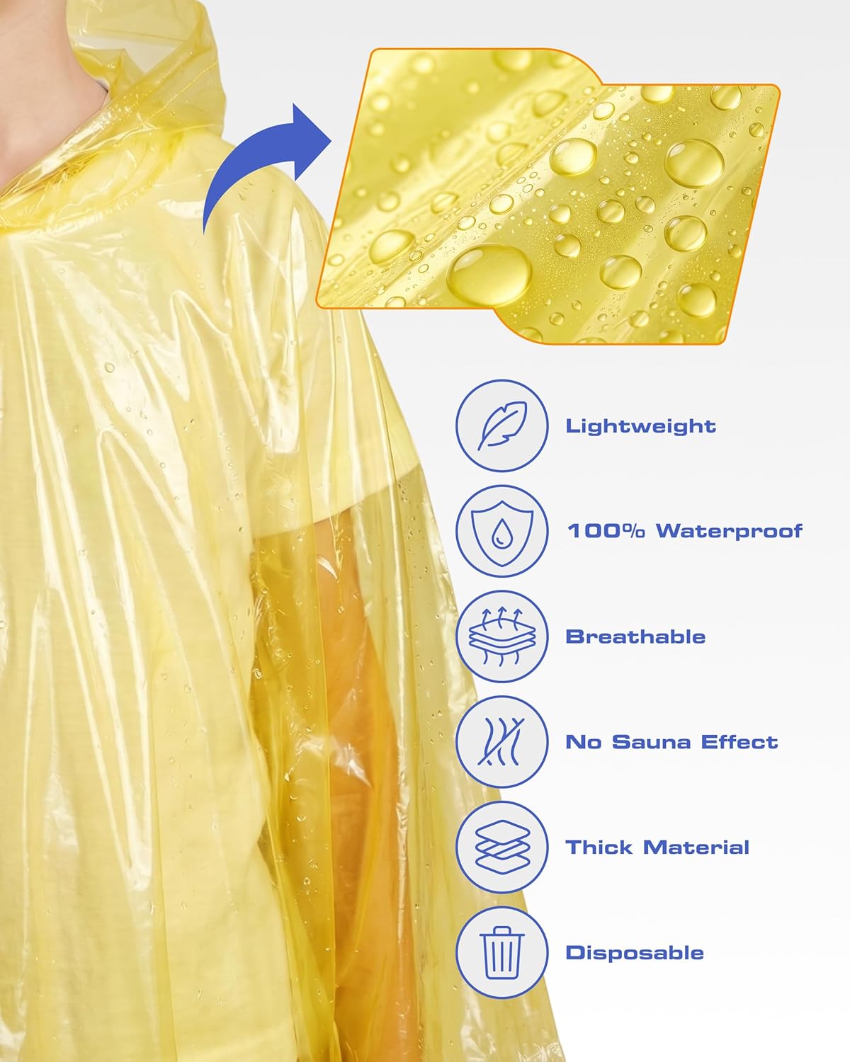 Thumbnail 4 de Hagon PRO Disposable Rain Ponchos for Adults (5 Pack)