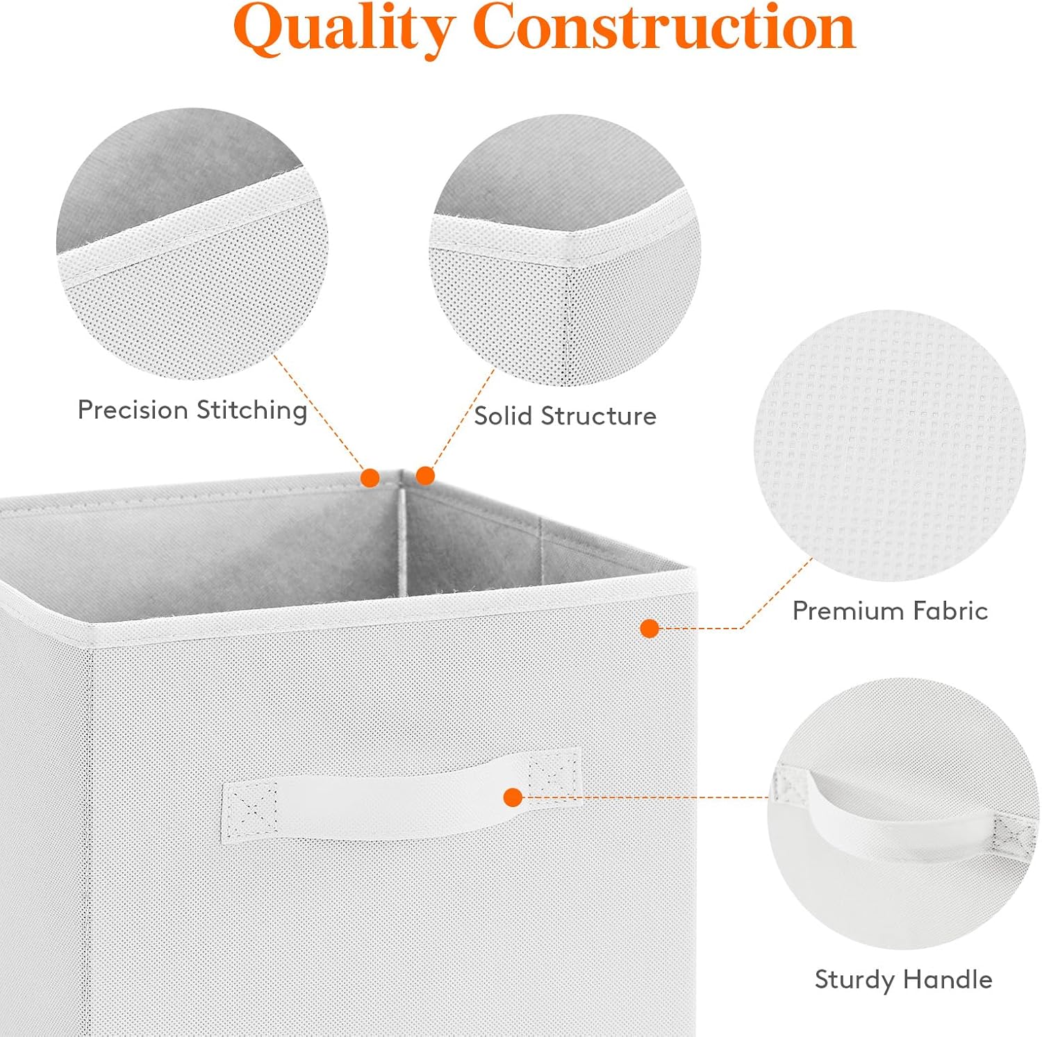 Detalle de Lifewit 230211 Fabric Storage Boxes, 6-Pack, Foldable White Cubes with Handles