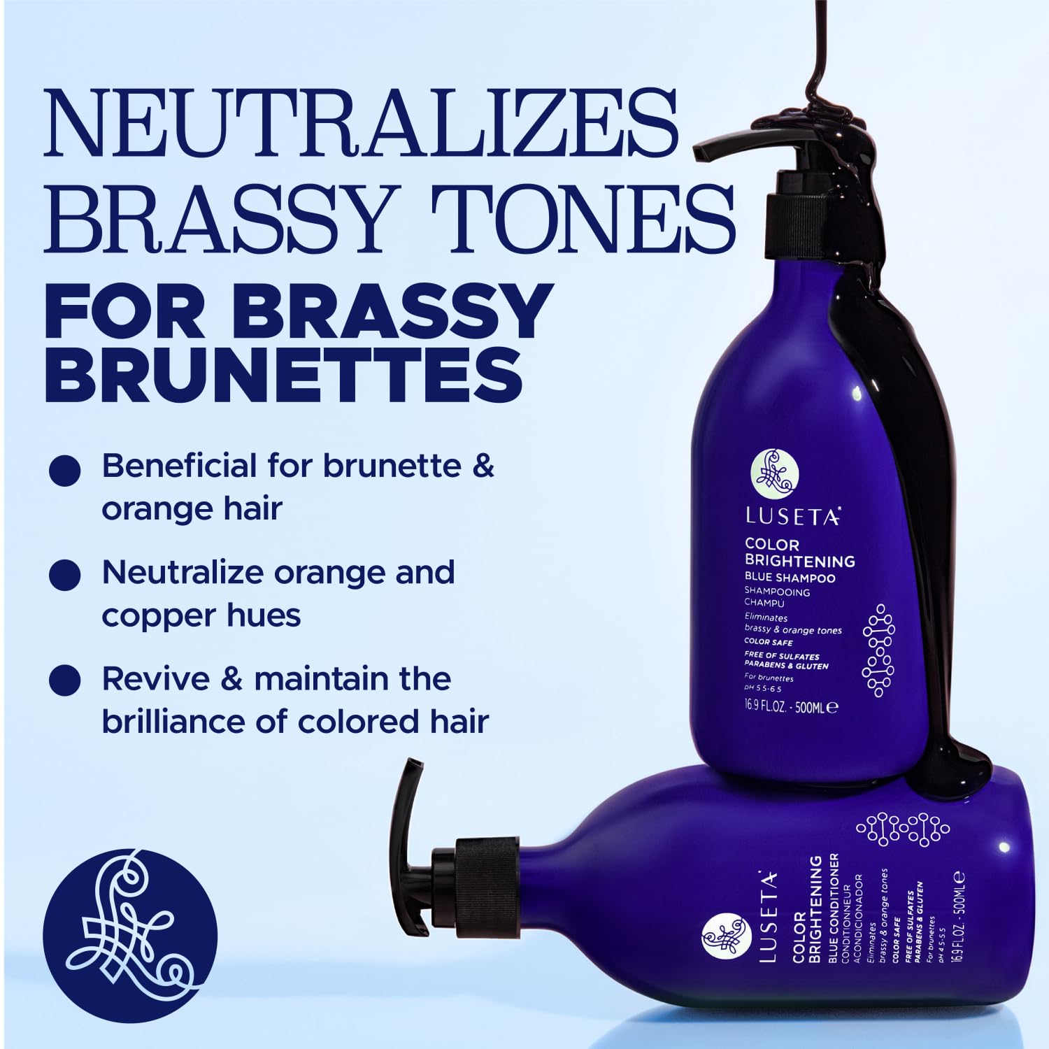 Detalle de Luseta Color Brightening Blue Shampoo and Conditioner Set, Sulfate-Free, 2 x 16.9 oz