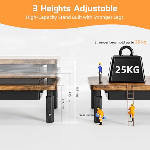 Detalle 2 de ETHU Dual Monitor Stand Riser with Drawer 75-103.4cm, Walnut