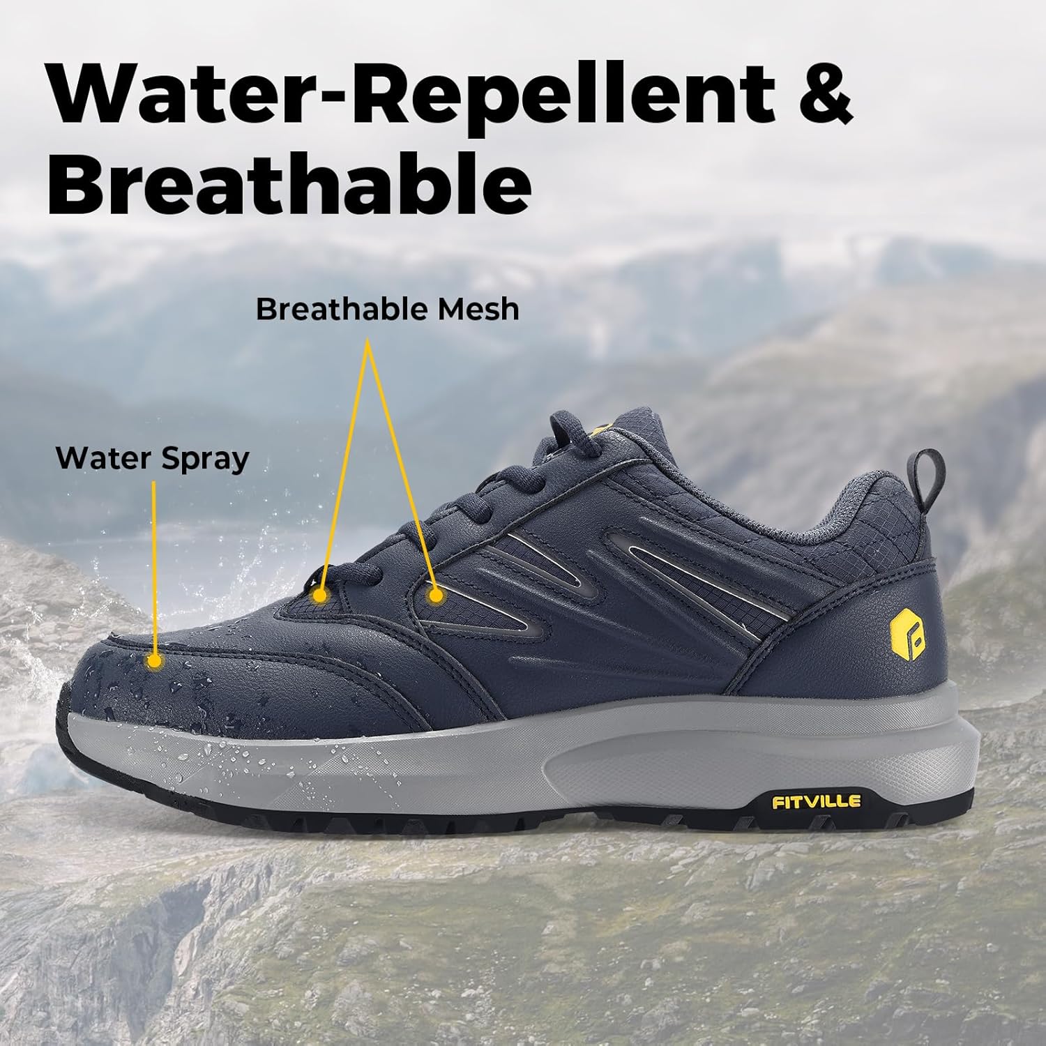 Thumbnail 3 de FitVille Chaussures de Randonnée Imperméables pour Hommes - Extra Large, Basses, Respirantes et Antidérapantes