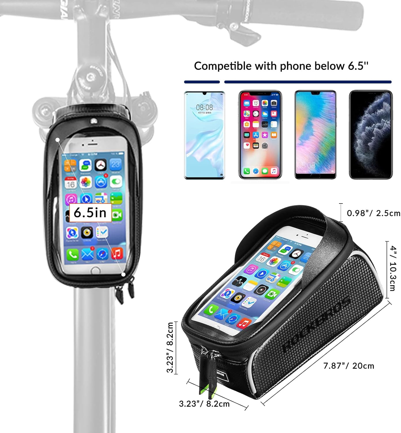 Thumbnail 1 de ROCKBROS Borsa Telaio per Bici con Touchscreen TPU fino a 6,5” e capacità 1,5L, idrorepellente con copertura anti-pioggia