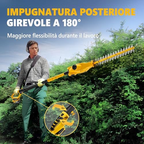 Detalle de Alloyman Tagliasiepi Telescopico a Batteria 20V MAX con Doppia Batteria, Lama da 40 cm e Asta Estensibile 2,4 m