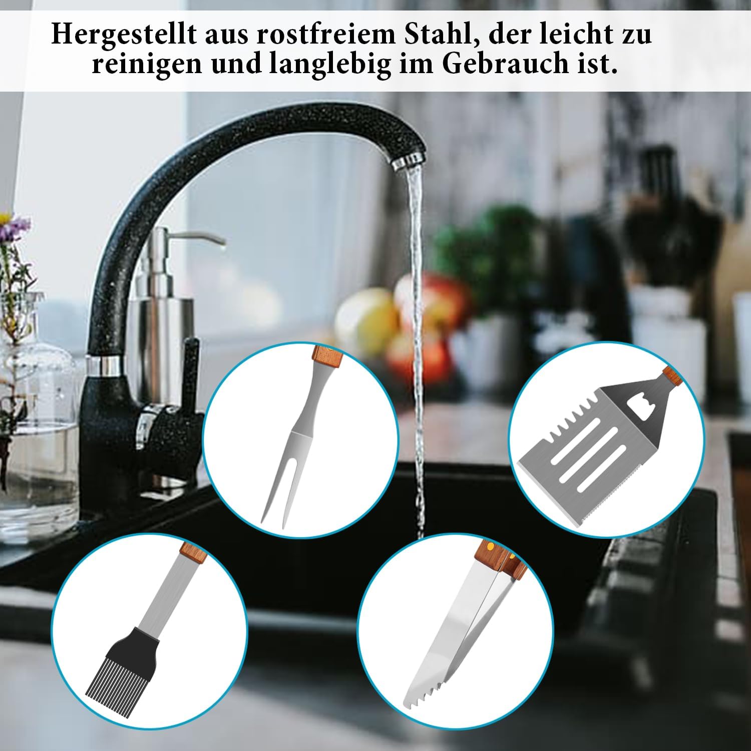 Thumbnail 4 de IMAGE 4-teiliges BBQ-Grillzubehör-Set aus Edelstahl mit Tragetasche