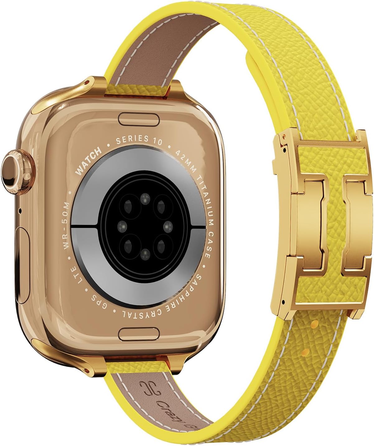 Detalle de CrazyGrass Slim Leather Apple Watch Band with H-Shaped Magnetic Clasp