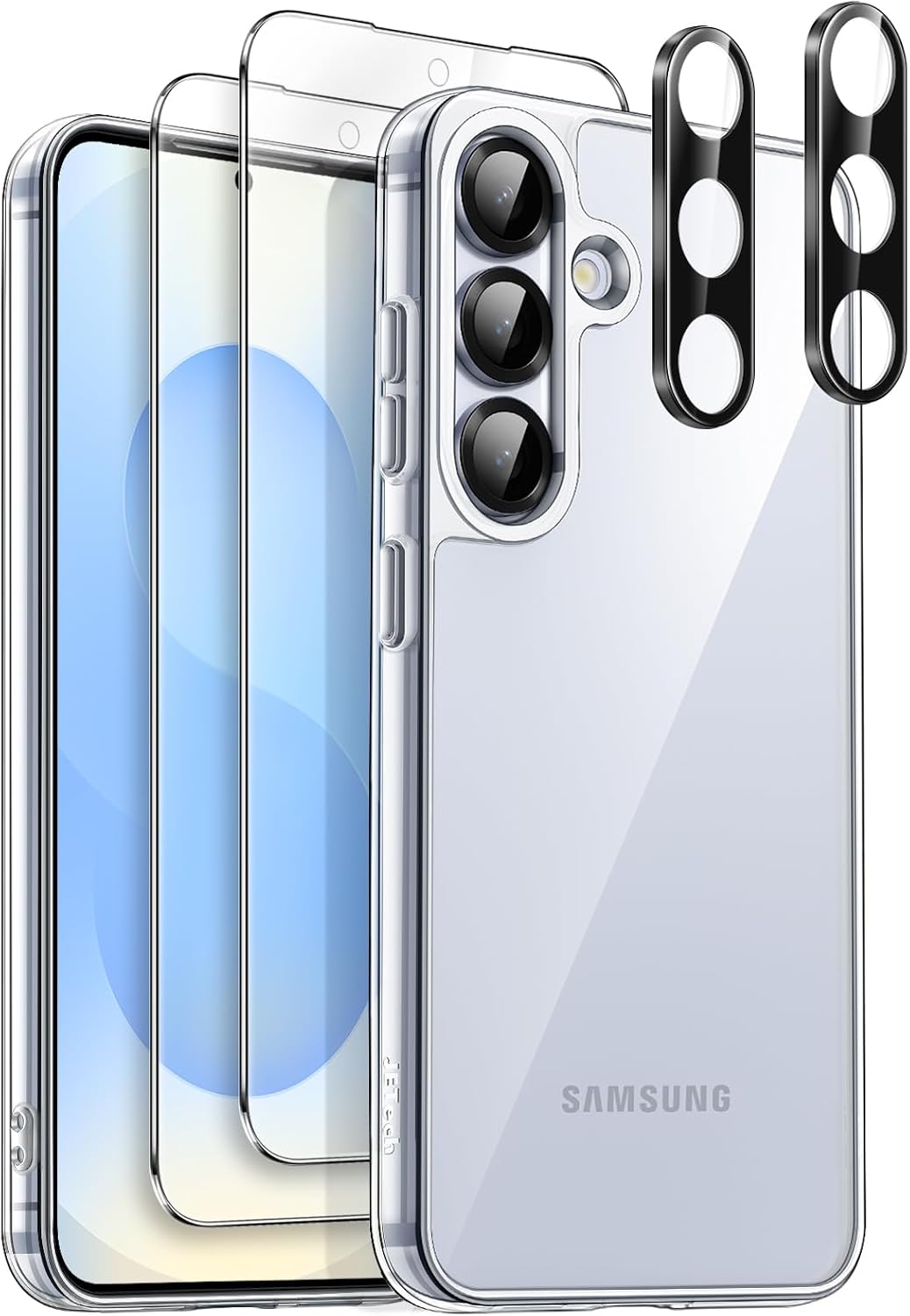 Detalle de JETech Samsung Galaxy S25 5-i-1-skal, klart TPU/PC med glasskydd