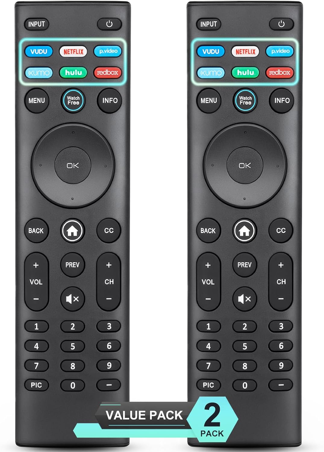 Detalle de Universal for VIZIO Smart TV Remote Replacement XRT140 (2 Pack) for VIZIO Smartcast D, E, M, P, V, PX Series