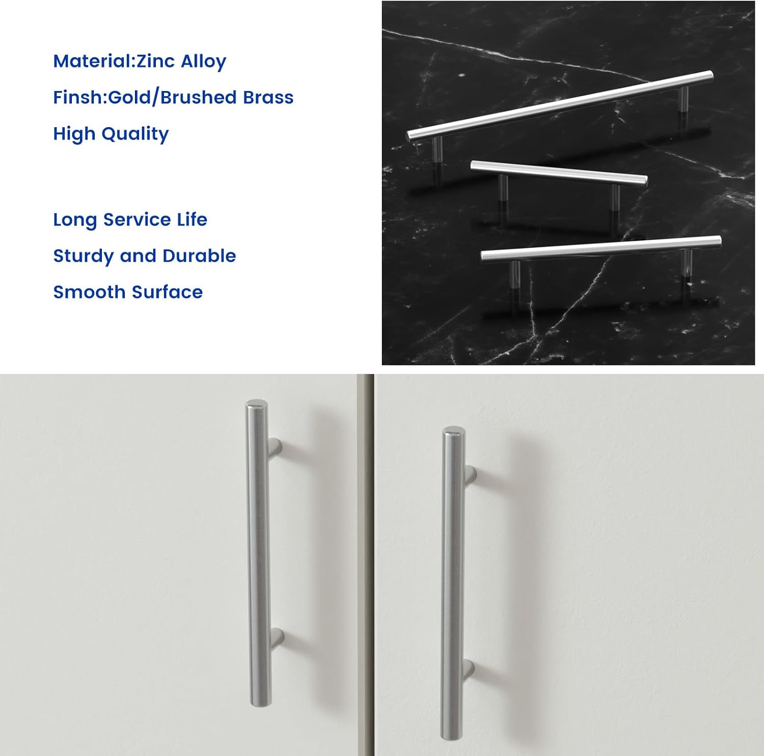 Thumbnail 3 de LONTAN 10 Kitchen Cupboard Handles 96mm T-Shaped 150mm Stainless Steel Pulls