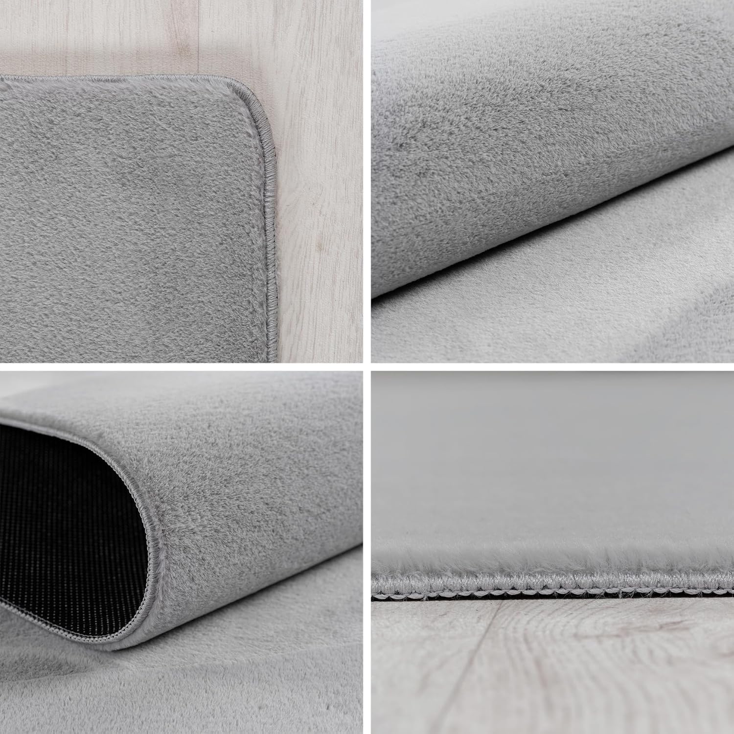 Detalle 2 de SIMPEX Runder Kurzflor-Teppich Silber (200 cm) – waschbar, rutschfest und für Wohnzimmer & Kinderzimmer