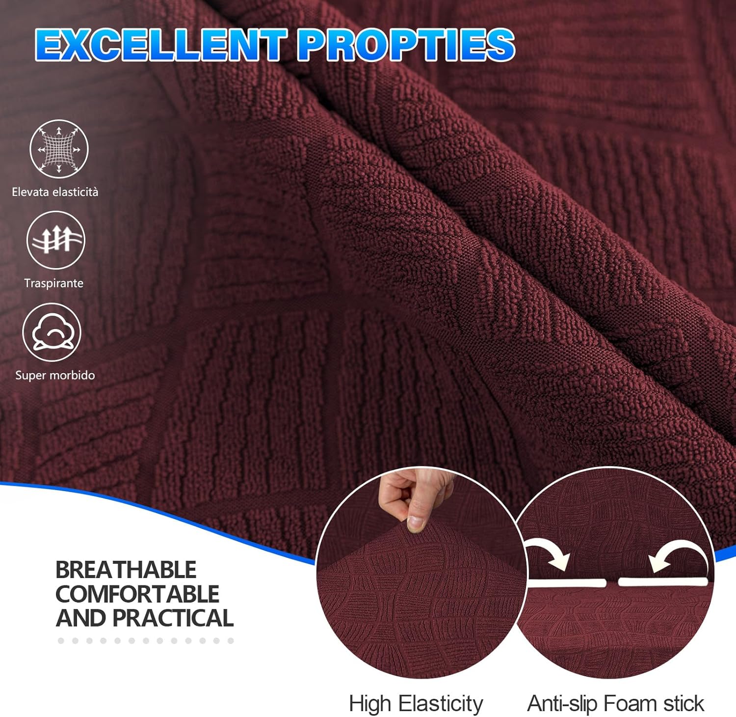 Thumbnail 4 de Ystyle Housse de canapé imperméable 2 places bordeaux avec accoudoirs