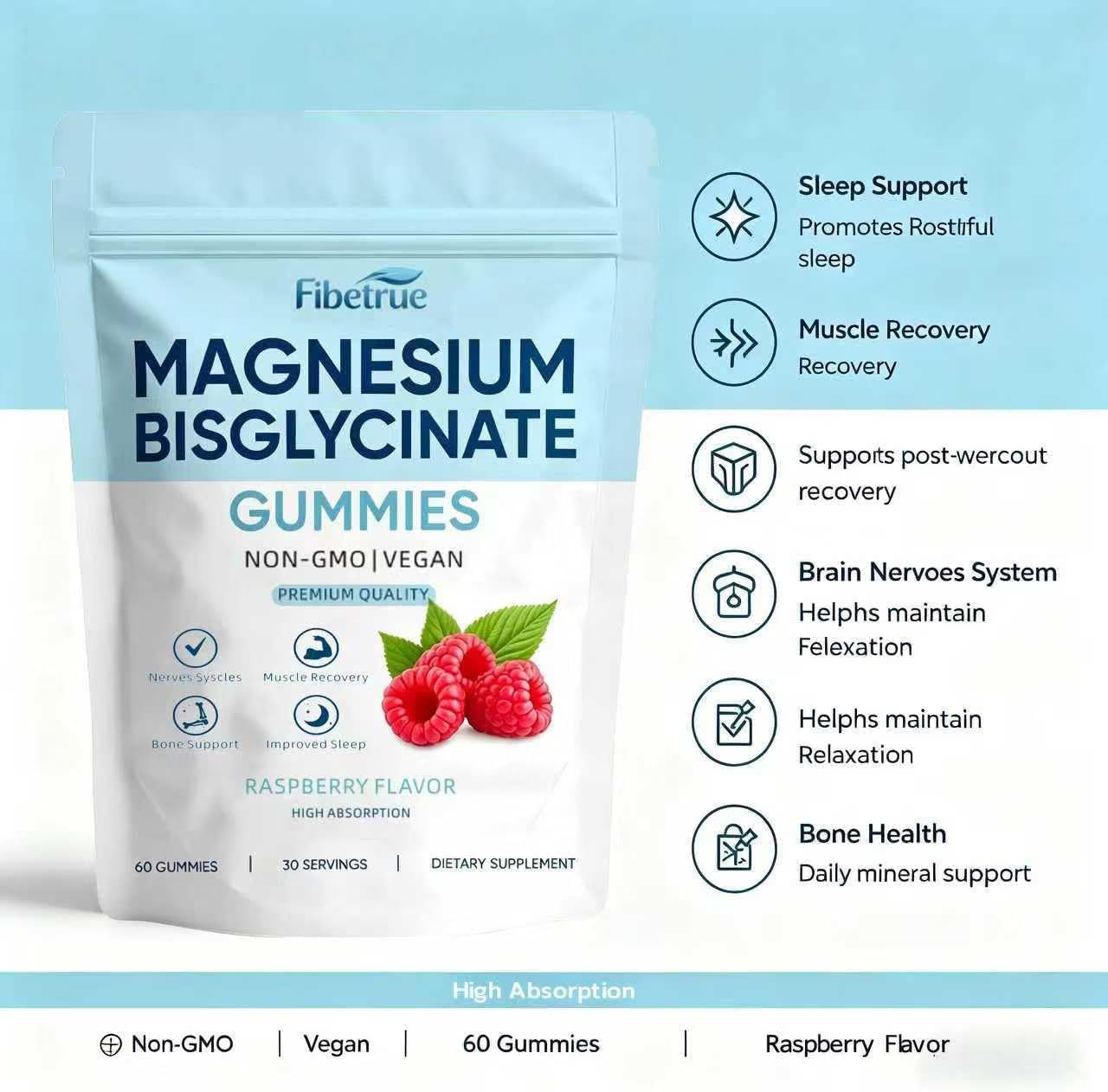 Detalle de Magnesium Glycinate Gummies 400mg, Vegan Raspberry, 60 Count