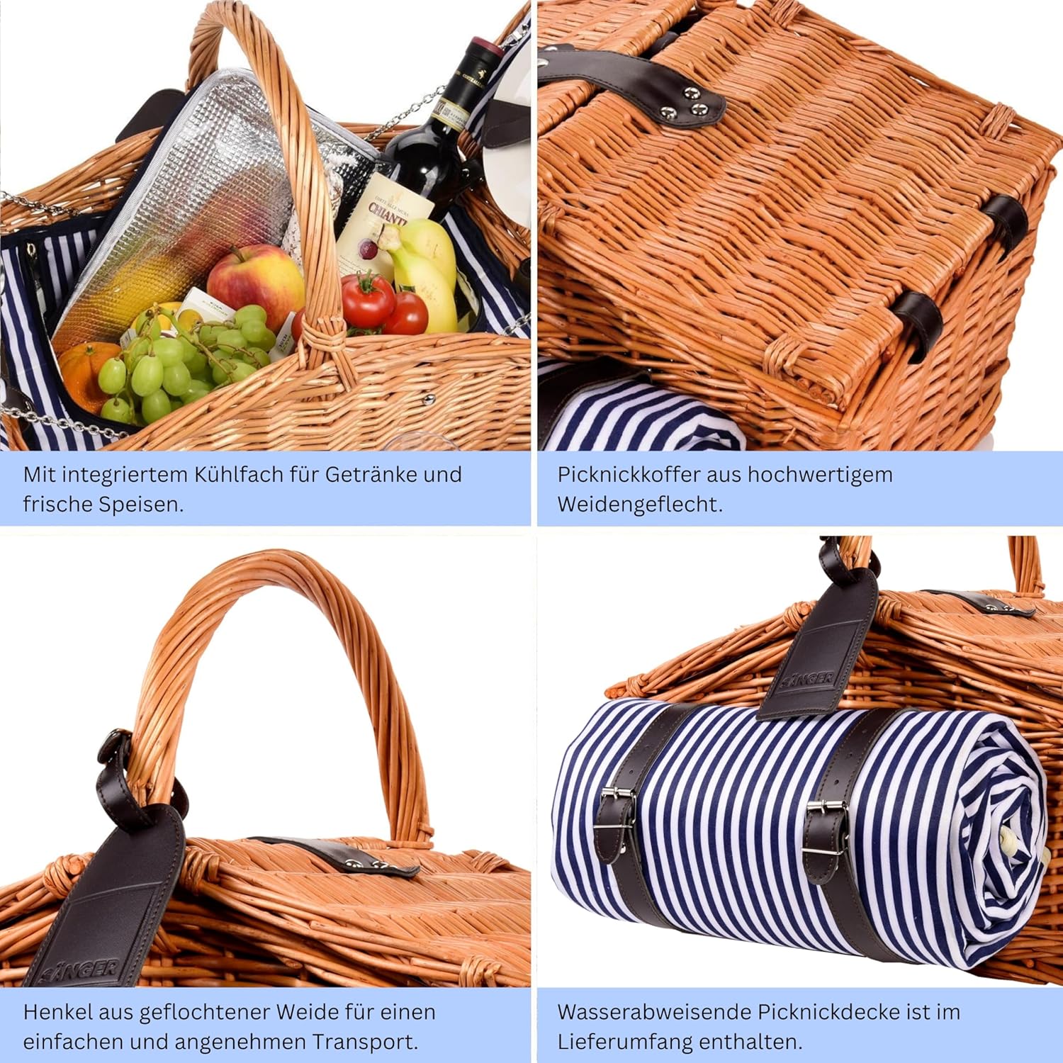 Thumbnail 2 de Sänger Picknickkorb Sylt – 24-teiliges Komplettset für 4 Personen inklusive Decke