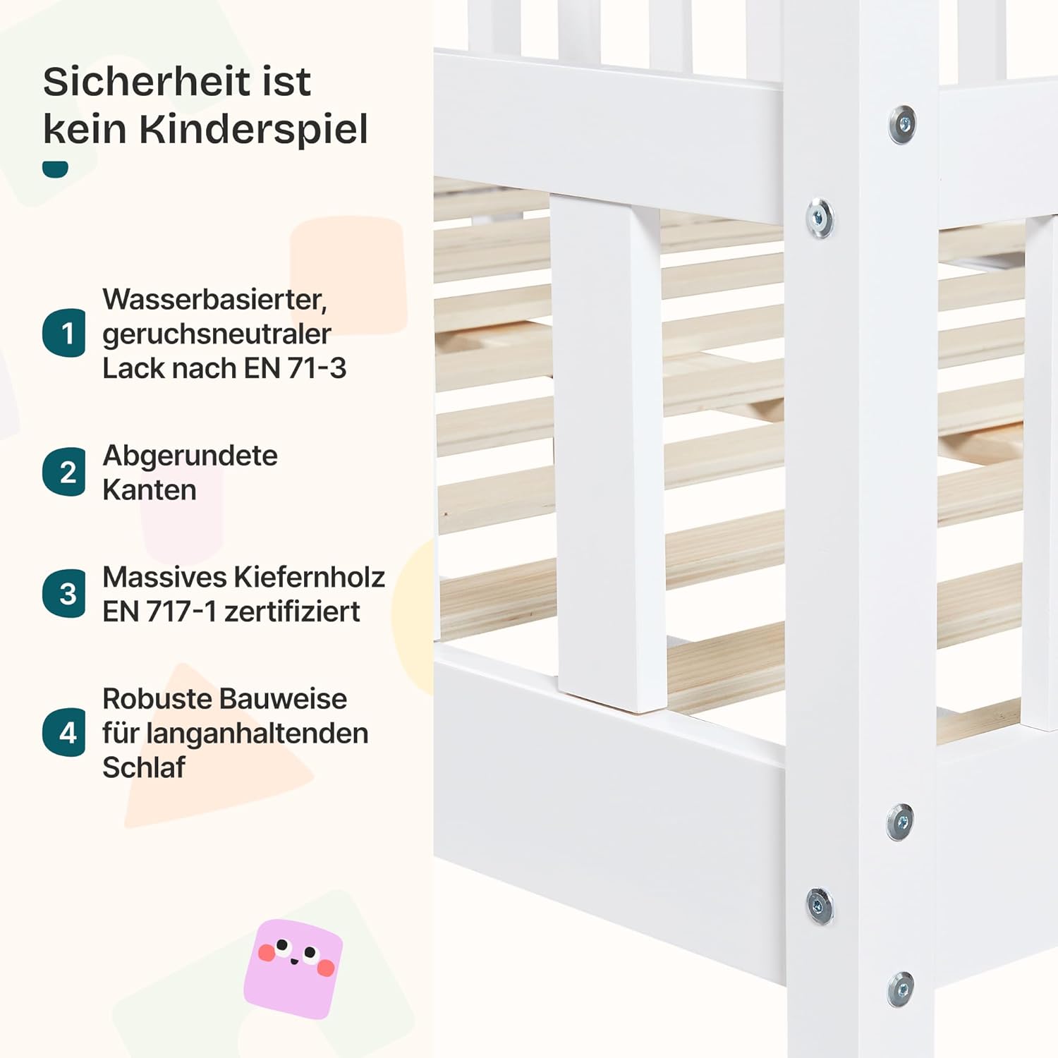 Detalle de en.casa Kinderbett Sisimiut Hausbett Montessori 140 x 200 cm – Kiefernholz, Weiß Matt
