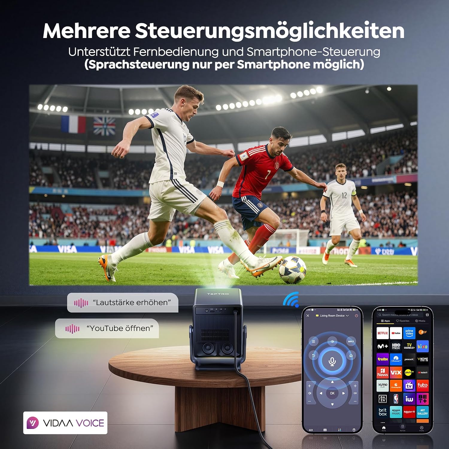 Thumbnail 6 de Beamer 4K mit VIDAA OS – TOPTRO A2: Schnelles Streaming, intelligentes Bildmanagement und flexibler Aufbau