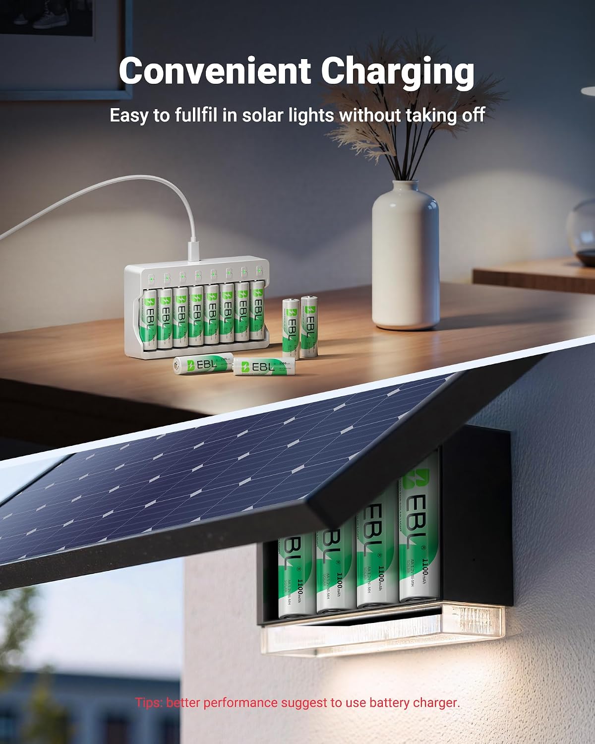 Thumbnail 5 de EBL AA Rechargeable Solar Batteries 1100 mAh