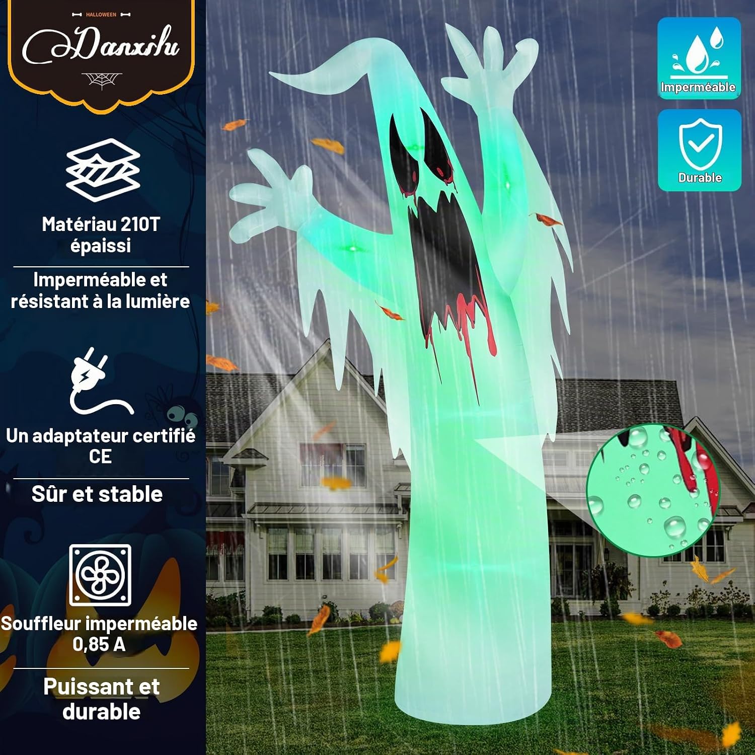 Detalle 2 de Danxilu opblaasbare Halloween-geest van 2,4 m met kleurwisselende leds