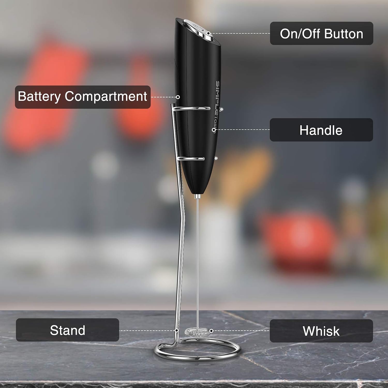Detalle de SIMPLETASTE 706NA-0005 Handheld Milk Frother with Stainless Steel Whisk