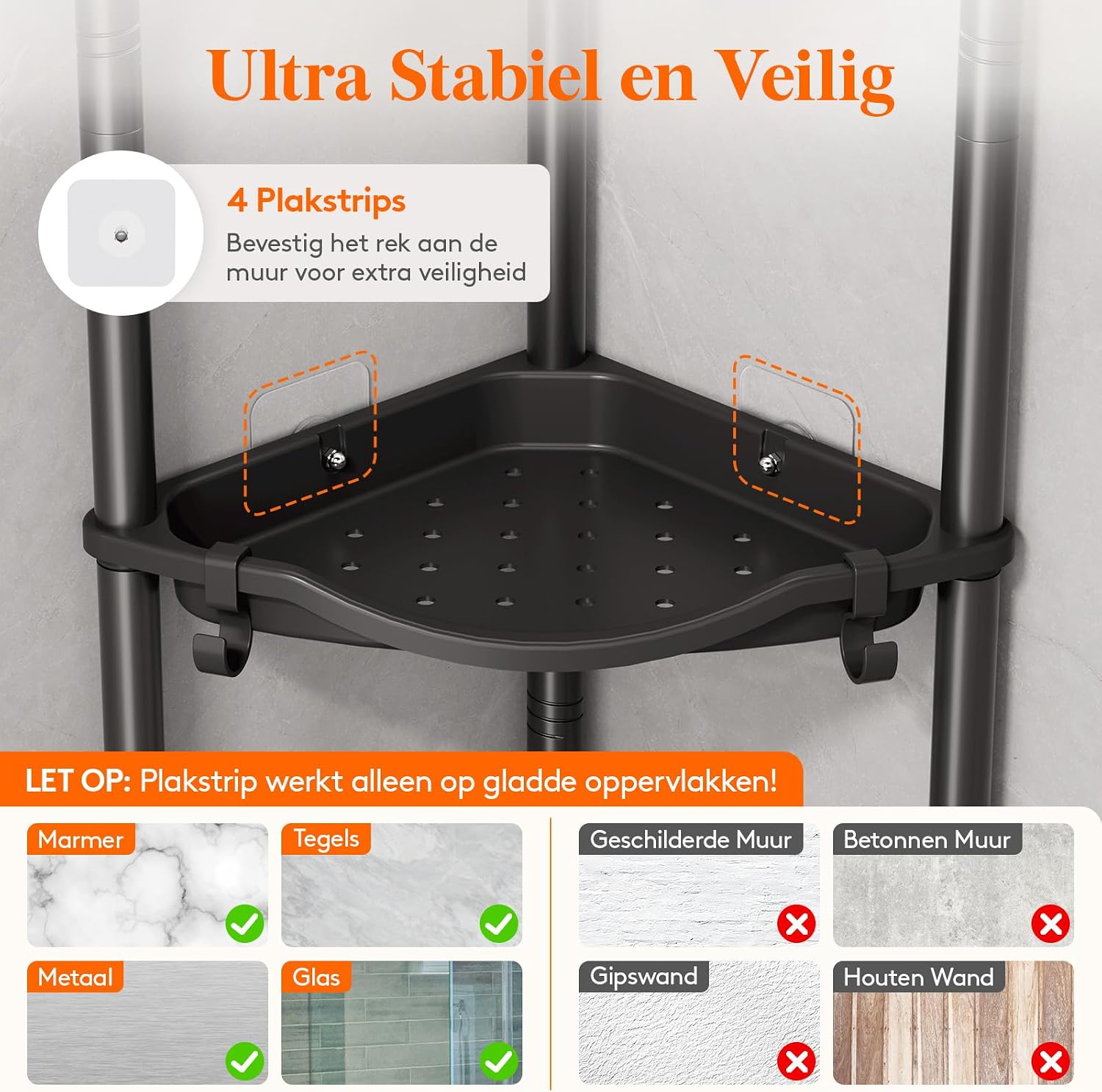 Detalle de Lifewit 24209 staand douchehoekrek met 4 planken en 4 haken, zwart