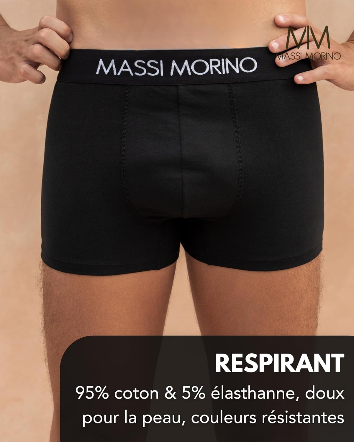 Detalle de Boxers homme en coton sans étiquette (lot de 6 ou à l’unité) – sous-vêtements noirs respirants, ceinture élastique large
