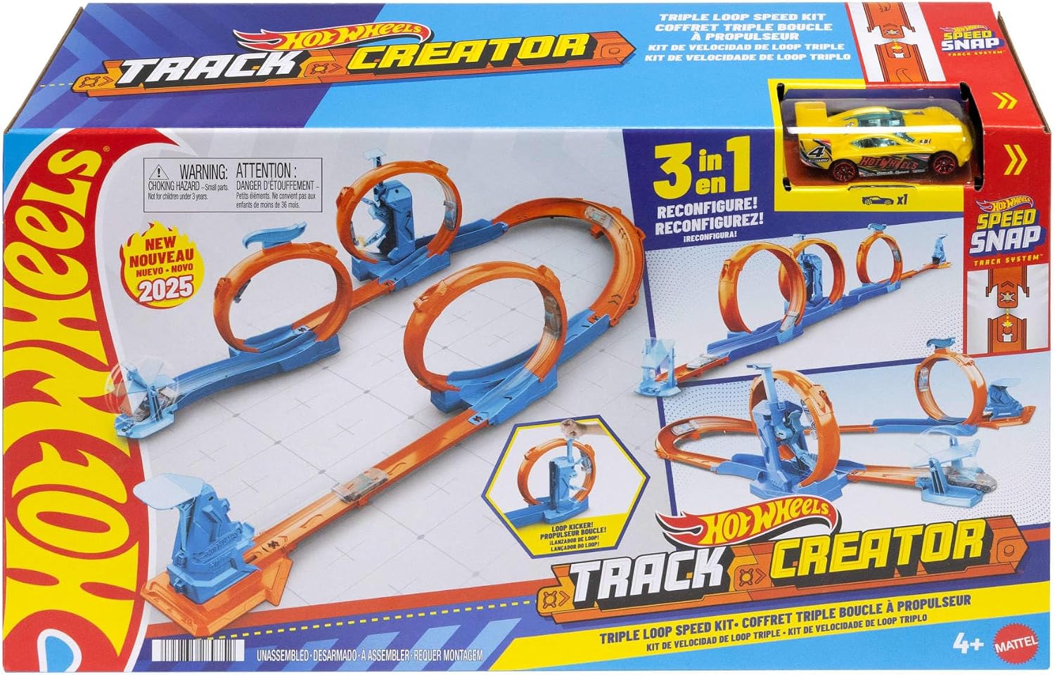 Detalle de Hot Wheels Track Creator Triple Loop Pack with 1:64 Scale Vehicle (JDW39)