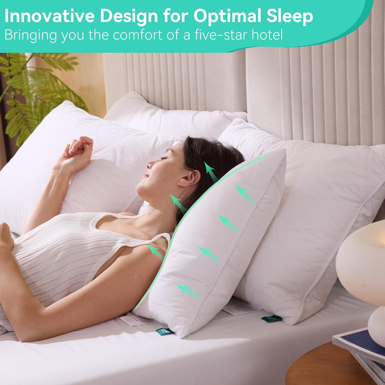 Detalle 2 de Three Geese King Pillow, Three-Chamber Feather and Down Fill, 100% Cotton