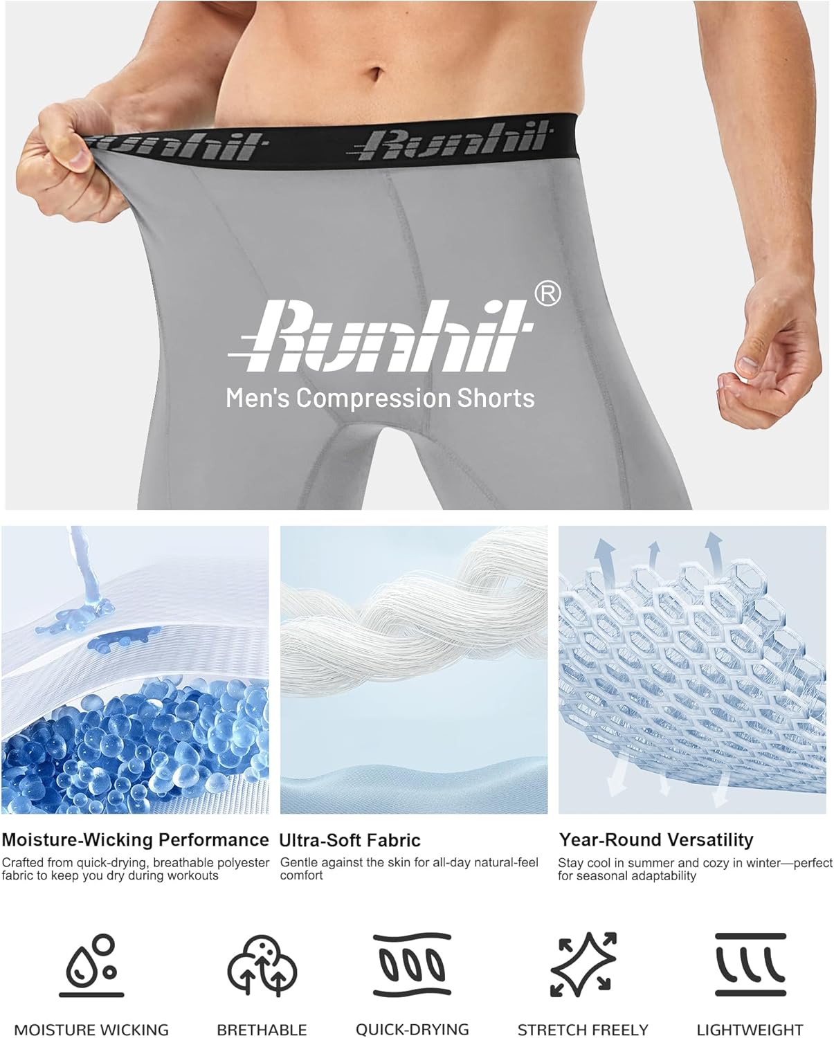 Thumbnail 4 de Runhit Compression Shorts for Men — 1 or 2 Pack, Anti-Chafing Base Layer for Running, Cycling, Gym and More