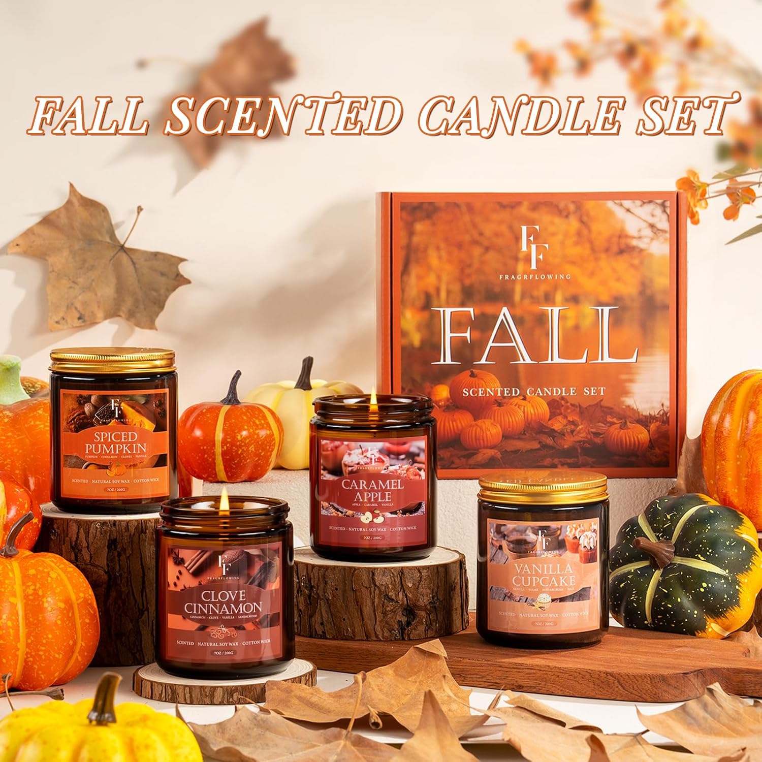 Detalle 2 de FF FRAGRFLOWING Fall Scented Candle Set, 4 Soy Wax Candles